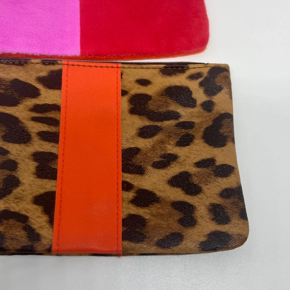 New Leopard Print and Color Block Pink & Orange Ipsy Makeup Bags.